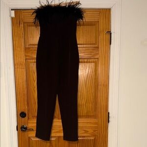 Gianni Bini Chic Black Feather-Trimmed Jumpsuit Size 4